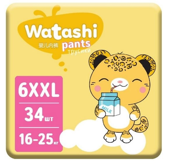 Подгузники-трусики WATASHI 6/XXL 16-25 кг 34 шт. 2 упаковки - купить с ...