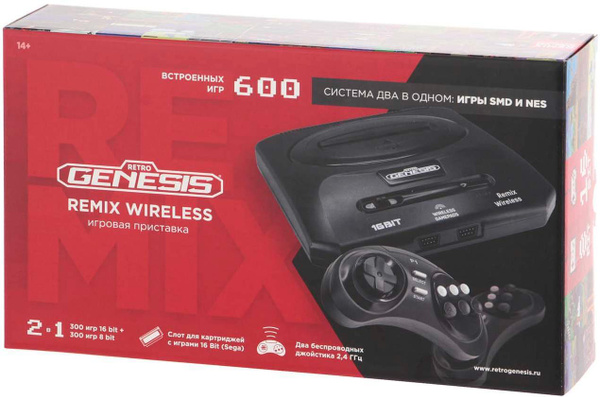 Игровая приставка 8 bit + 16 bit Retro Genesis Remix Wireless 600 в 1 ...