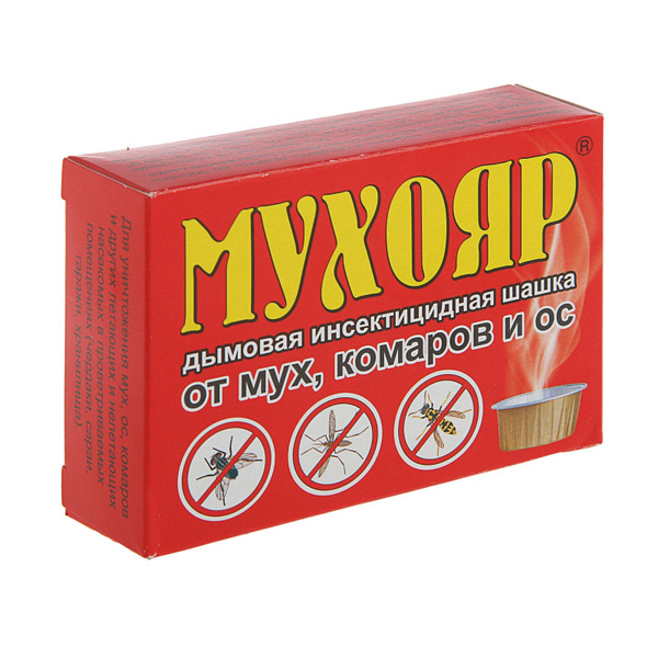 Дымовая инсектицидная шашка Мухояр от мух, комаров и ос, 50г / защита ...