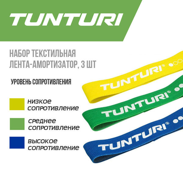 Набор тканевых фитнес-резинок Tunturi, комплект (3 шт) резинка для ...