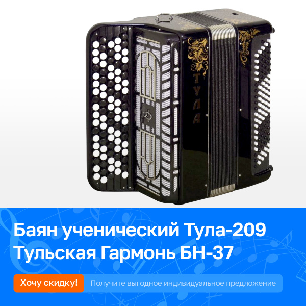 Баян ученический двухголосный "Тула-209", 92/55х100-II, черный ...