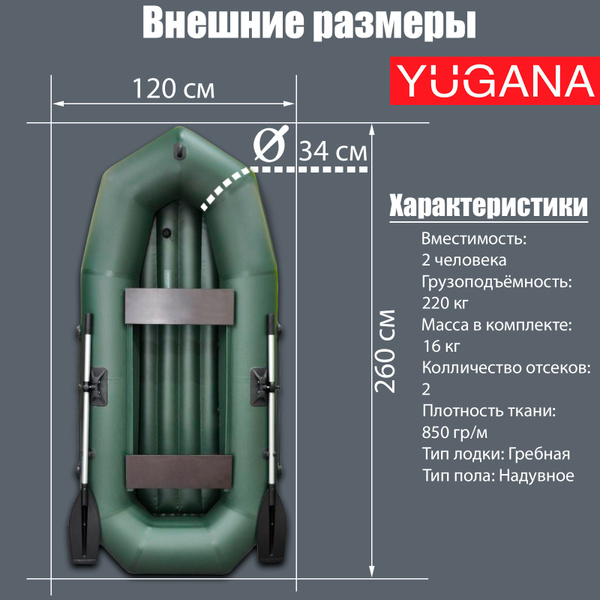 Лодка YUGANA R-260 НД, надувное дно, цвет олива - купить по выгодной ...