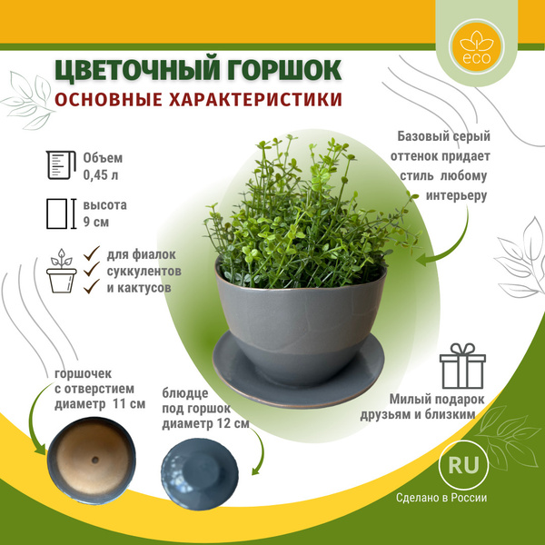 Горшок для цветов Котовская керамика, 9 см х 11 см, 0.45 л, 1 шт ...