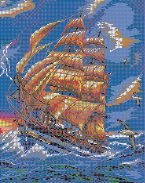 Схема (без страз), ткань, Алмазная мозаика "Корабль", картина Диамант ...