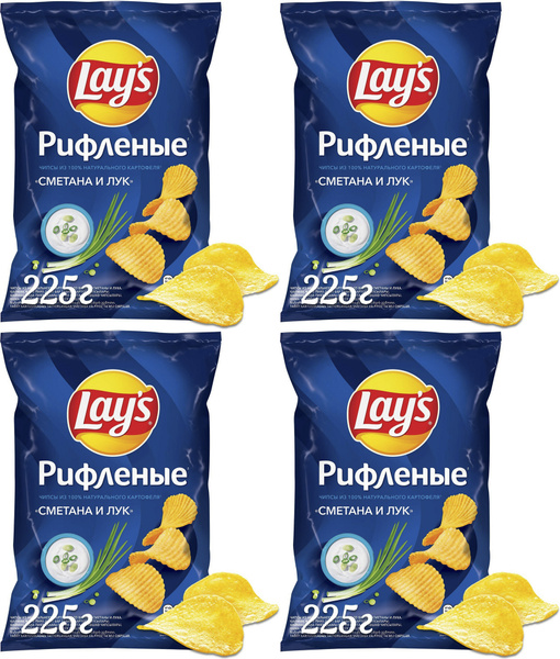 Чипсы картофельные Lay's рифленые Сметана-Лук 225 г в упаковке ...