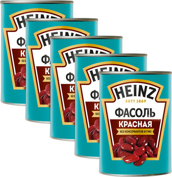 Фасоль Heinz красная стерилизованная, комплект: 5 упаковок по 400 г ...