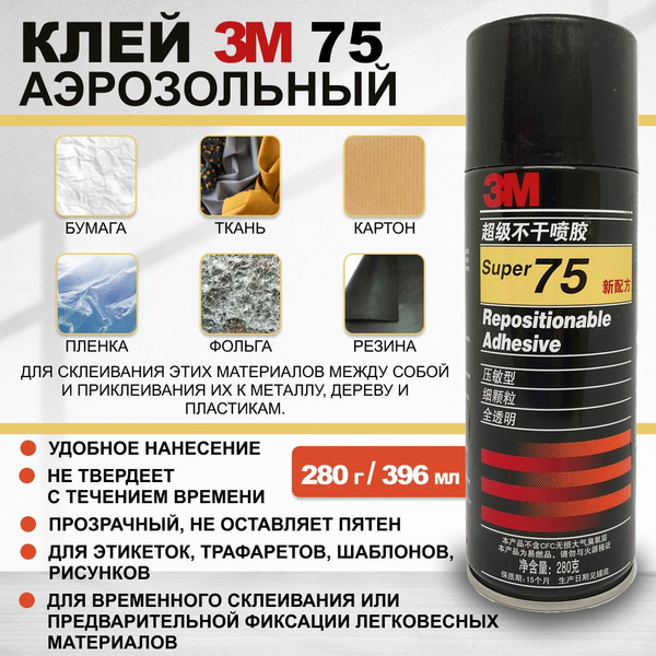 Аэрозольный клей-спрей 3М 75, 280 г - купить с доставкой по выгодным ...