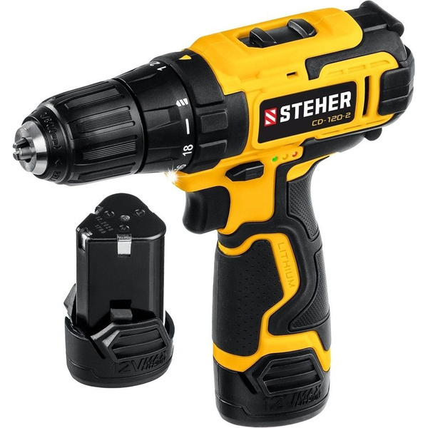 Дрель-шуруповерт STEHER 12В, 2 АКБ (2Ач), в кейсе, CD-120-2, От ...