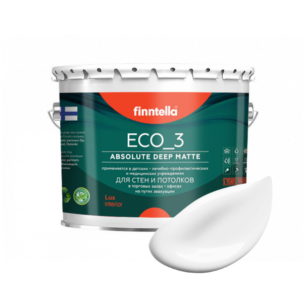 Краска FINNTELLA матовая для стен моющаяся ECO 3, для обоев под ...