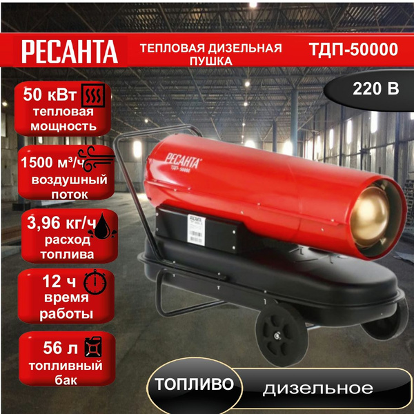Тепловая дизельная пушка ТДП-50000 Ресанта // 50 кВт; топливо ...