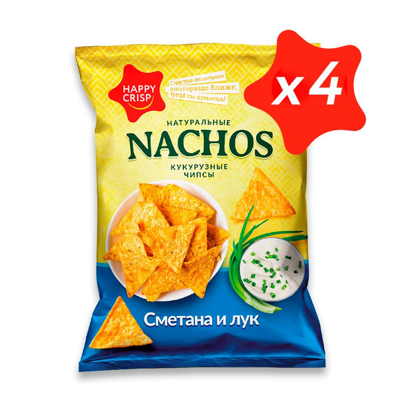 Чипсы кукурузные (начос) HAPPY CRISP со вкусом сметаны и лука 4 шт по ...
