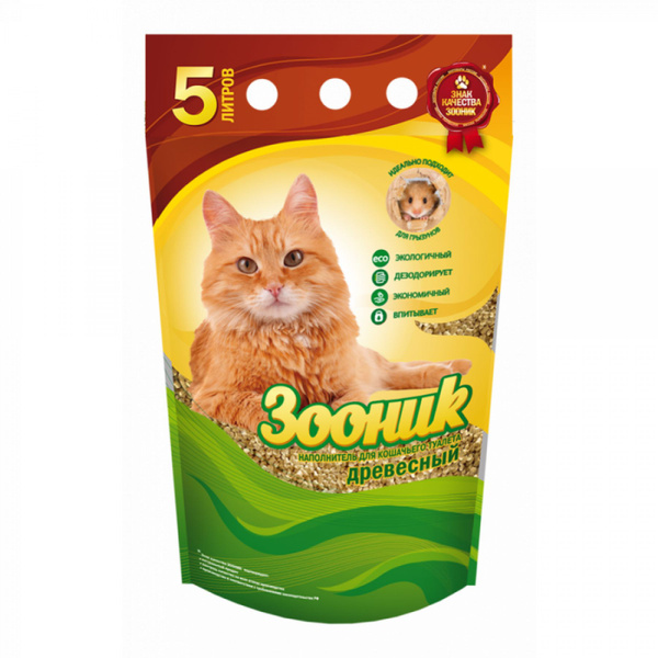 Зооник Наполнитель Древесный для кошачьего туалета, 3.25 кг (5л ...