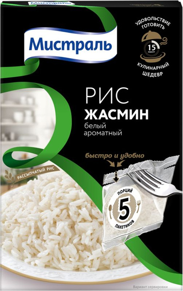 Рис длиннозерный МИСТРАЛЬ Жасмин, в пакетиках, 5 шт по 80 г / Рисовая ...
