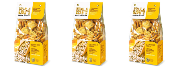 Baker House Хлебцы Итальянские с семечками, солью,250 г,3 шт - купить с ...