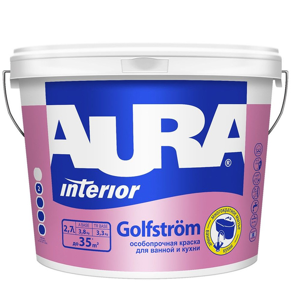 Моющаяся краска для стен и потолоков особо прочная акриловая белая AURA ...