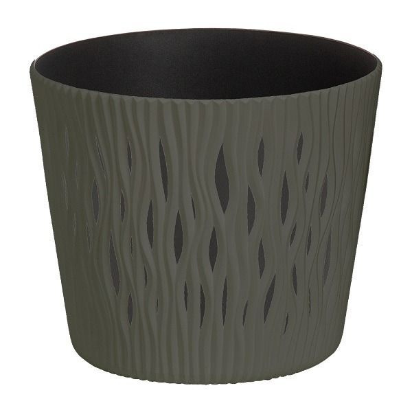 Prosperplast Sandy Round Flower Pot Planter 2-in-1 incl. Round Plastic Plant Pot, 225 mm, Sage