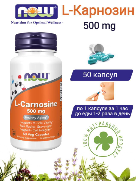 Now Foods Антиоксидант Л-Карнозин 500 мг, L-Carnosine Нау Фудс, 50 ...