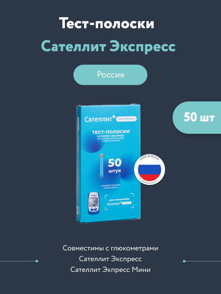 Тест-полоски Сателлит Экспресс ПКГЭ-03 для глюкометра, 1 упаковка по ...