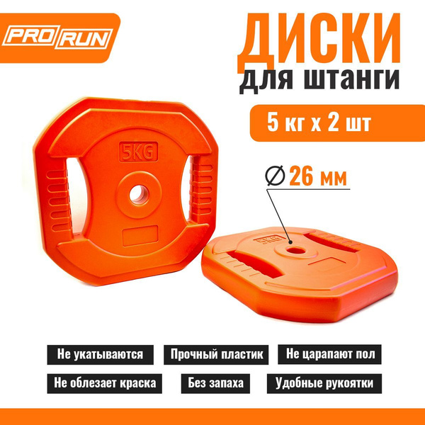 Диски для грифа 5 кг х 2 шт набор, блины пластиковые - купить в ...