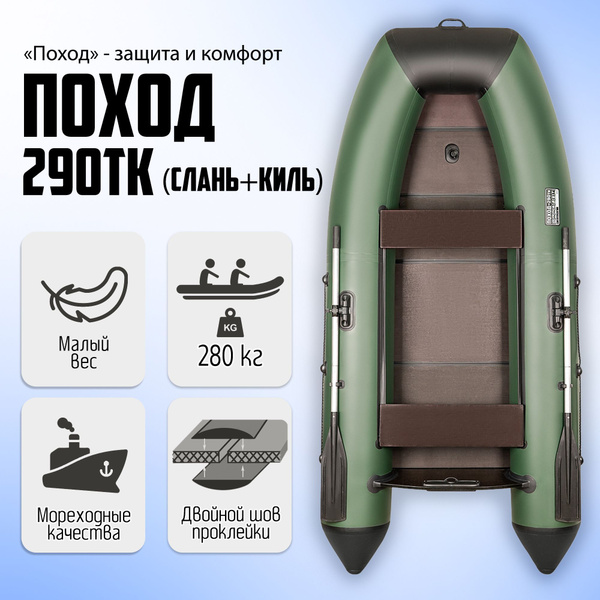 Лодка ПВХ под мотор ПОХОД-290ТК, 2 отсека, до 280 кг, 2-местная ...