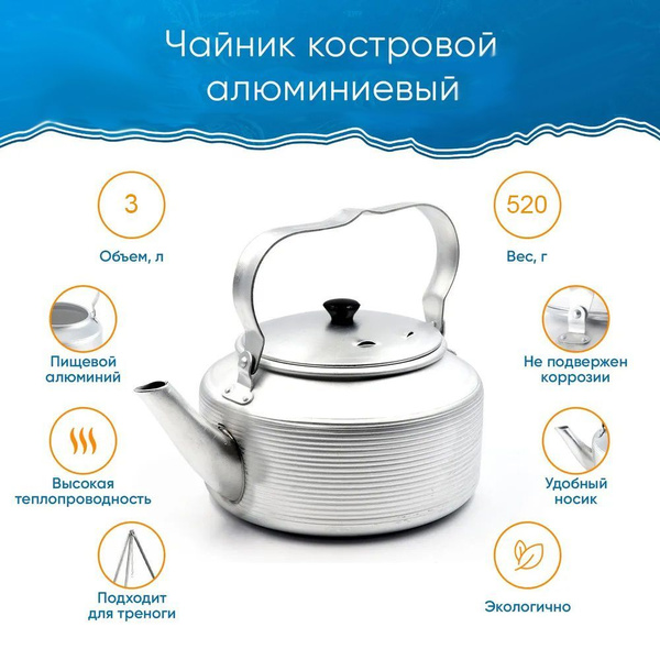 Чайник походный костровой алюминиевый 3 литра - купить с доставкой по ...