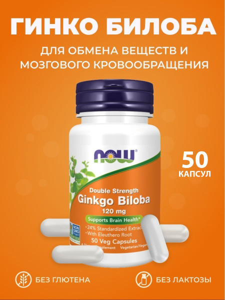 NOW БАД GINKGO BILOBA 120 мг Гинкго Билоба 50капсул массой 500 мг для ...
