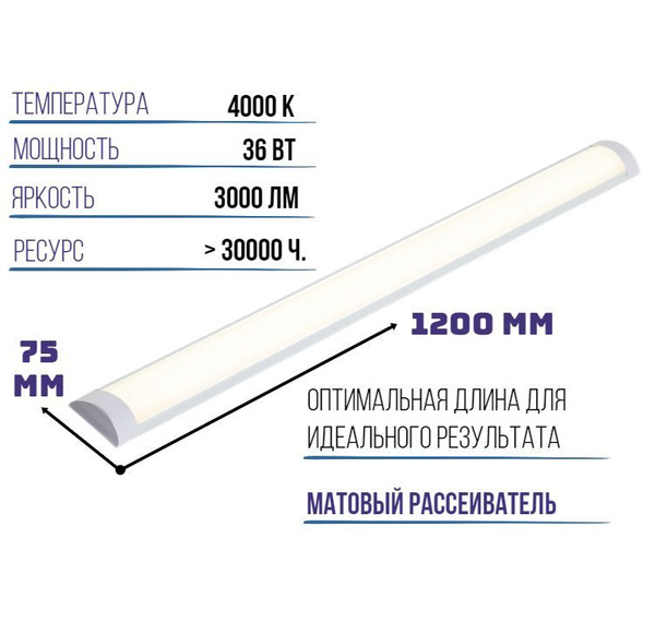 Линейный светильник СириусА Светильник светодиодный линейный 36W 1200мм ...