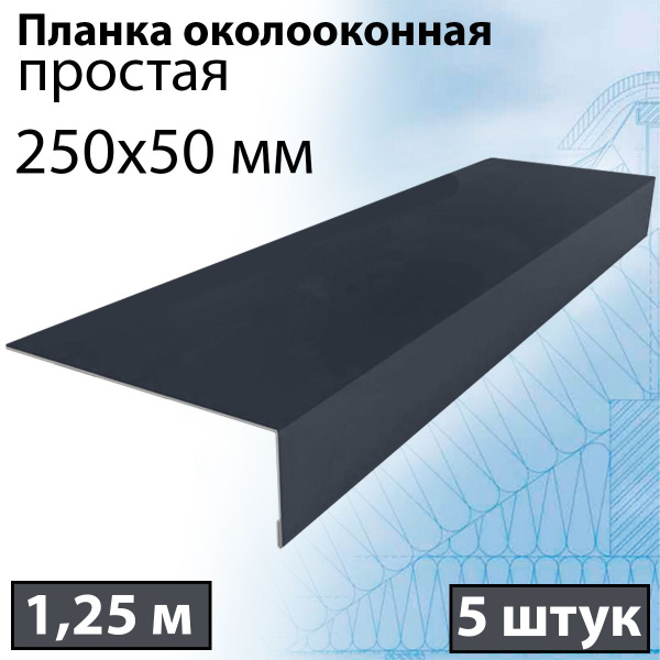 Откос оконный 1,25 м (250х50 мм) 5 штук (RAL 7024) Планка лобовая ...