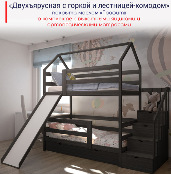 Двухъярусная кровать Лунный Лес С ортопедическими матрасами ...