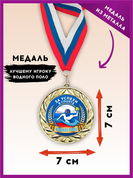 Медаль подарочная спортивная, награда водное поло, подарок спортсмену ...