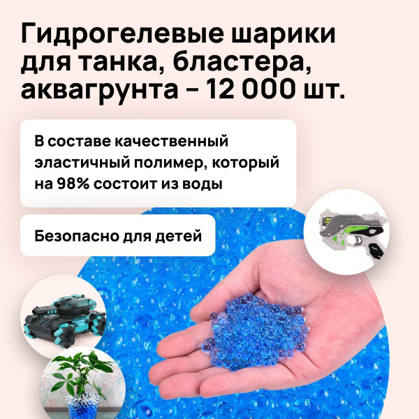 Гидрогелевые шарики 12000 штук, пульки орбизы orbeez прозрачные-синие 7 ...