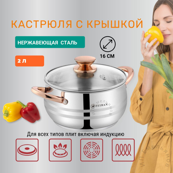 Zeidan Кастрюля домашняя, Сталь, 2 л купить на OZON по низкой цене ...