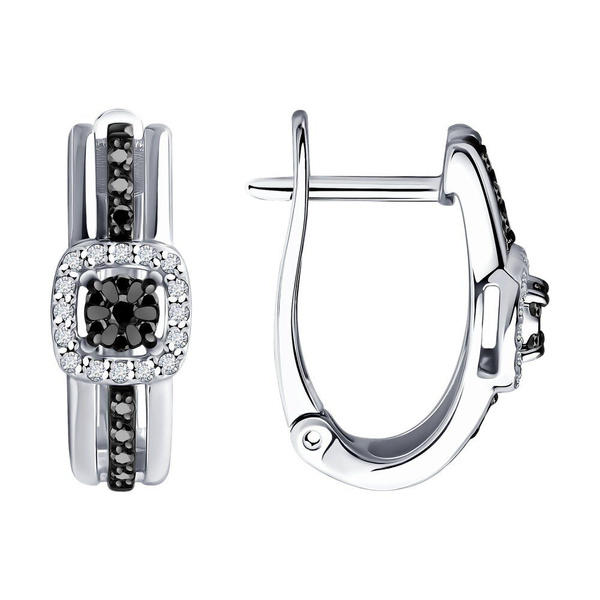 Серьги из белого золота DIAMANT-ONLINE с бриллиантом и чёрным ...
