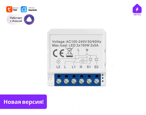 Умное реле контроллер на 2 канала для Алисы 10А Tuya Wi-Fi Mini ...