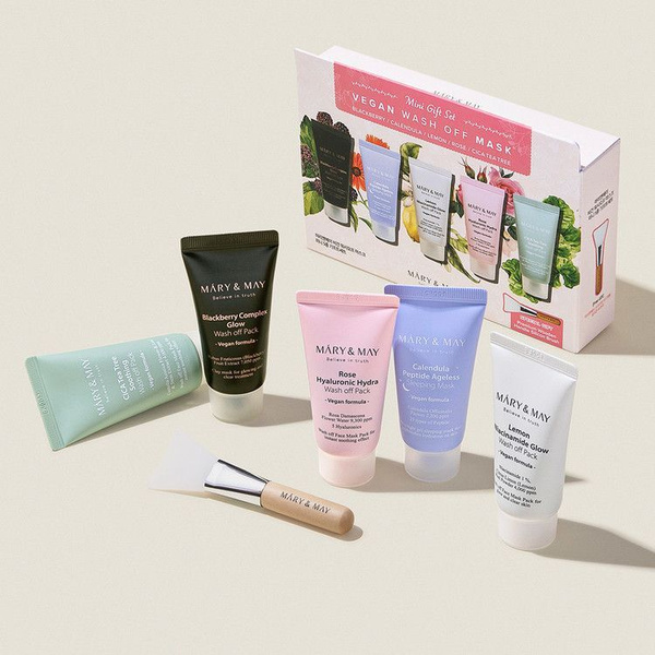 Подарочный набор глиняных масок для лица MARY&MAY Vegan Wash off Mask ...