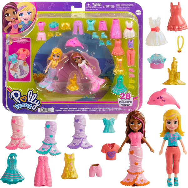 Polly Pocket, 2 куклы и 25 аксессуаров, модный набор Морская русалка ...