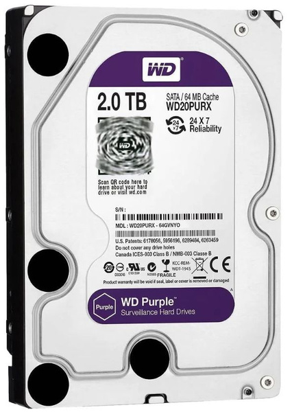 2 ТБ Внутренний жесткий диск Western Digital Purple HDD 3.5" 7200 ...