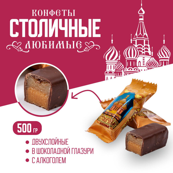 Конфеты шоколадные с алкоголем в коробке "Столичные" сладости к чаю и ...