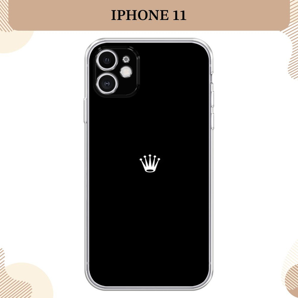 Силиконовый чехол на Apple iPhone 11 / Айфон 11, Белая корона на черном ...