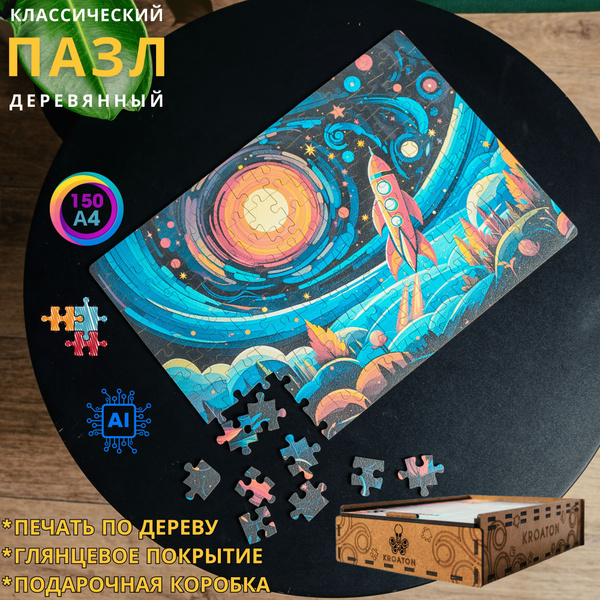Деревянный классический пазл для взрослых и детей Kroaton Мульт ракета ...