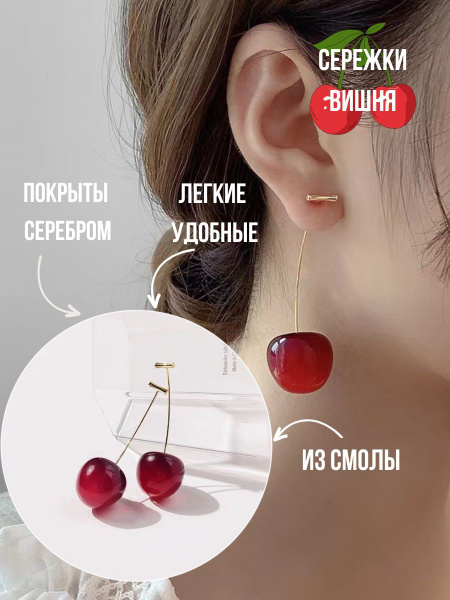 Серьги бордовая вишня / Серьги вишни / Серьги в форме вишни / серьги ...