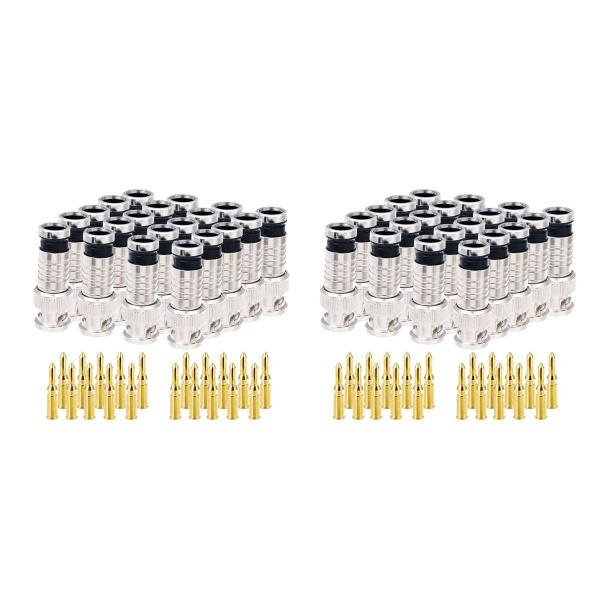 40 шт. Компрессионный разъем BNC, 75 Ом, переходник с медным штырем для ...