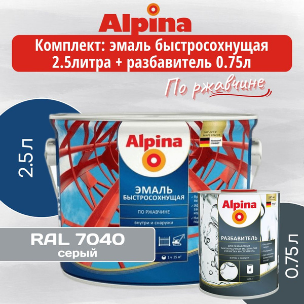 Грунт-эмаль Alpina RapidSchutz Быстросохнущая, Гладкая, Алкидная ...