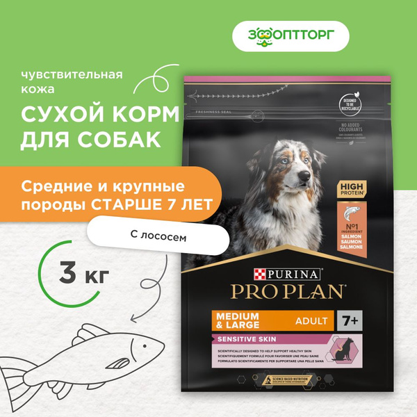 Сухой корм Pro Plan Opti Derma для собак старше 7 лет средних и крупных ...