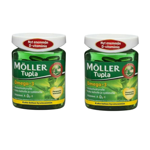 2 банки, Moller Tupla Omega-3 капсулы с рыбьим жиром и витаминами A,D3 ...