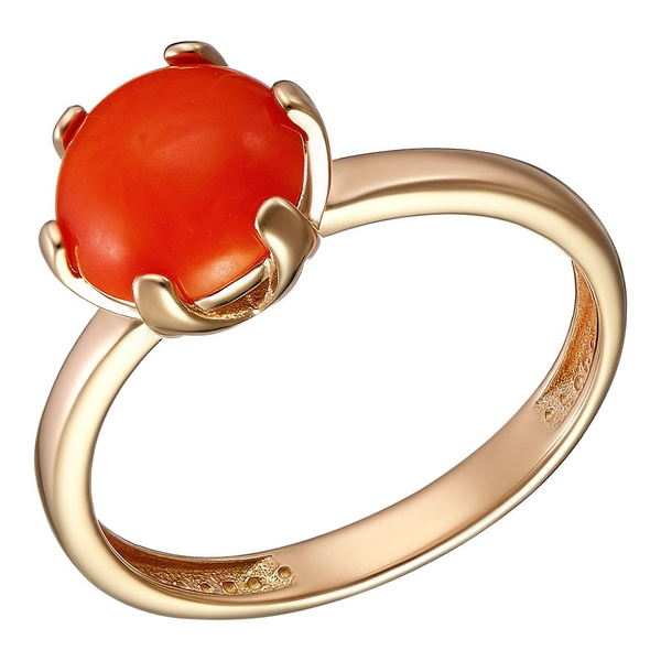 Кольцо из позолоченного серебра 925 пробы с кораллом, UVI Ювелирочка ...