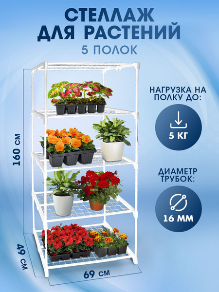 Стеллаж для рассады и комнатных растений на подоконник / 5 полок, без ...