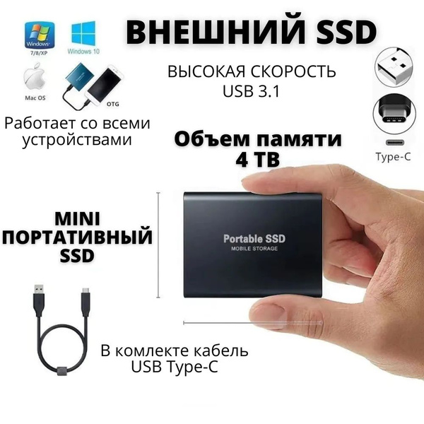 4 ТБ Внешний жесткий диск (2023), черный - купить с доставкой по ...