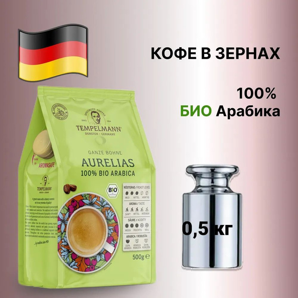 Кофе в зернах TEMPELMANN AURELIAS 100% BIO ARABICA, 500 г , Германия ...