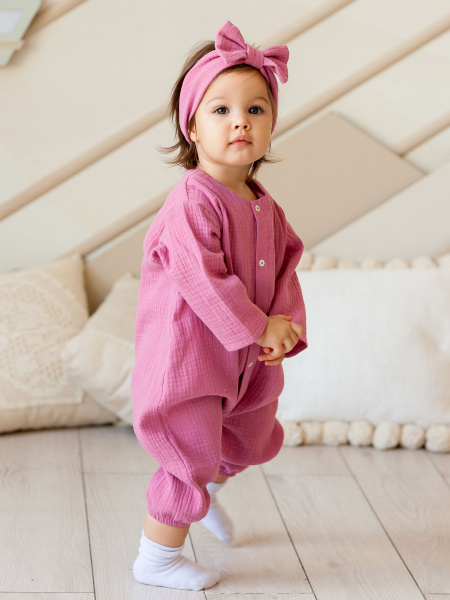 Детский муслиновый комбинезон ЛиноБамбино Облачко Ягодный для девочки ...